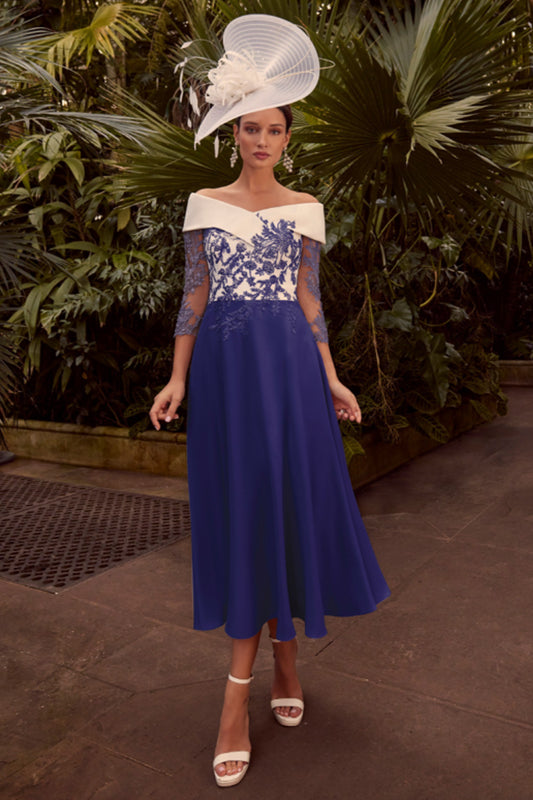 Veni Infantino Crepe with Lace Appliques Dress - Ivory/Navy - 992352