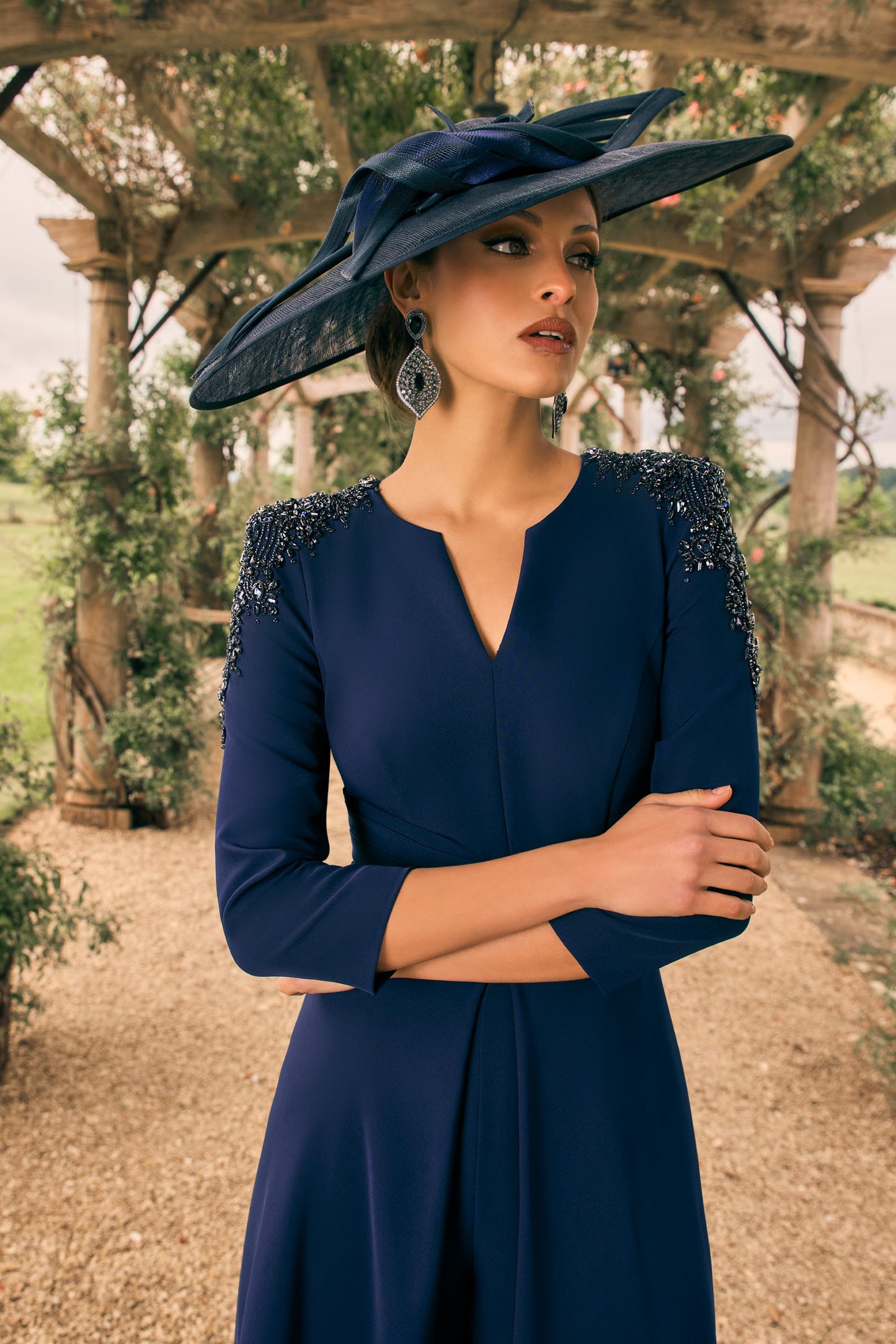 Veni Infantino Crepe Beaded Trim Jumpsuit Navy 992708