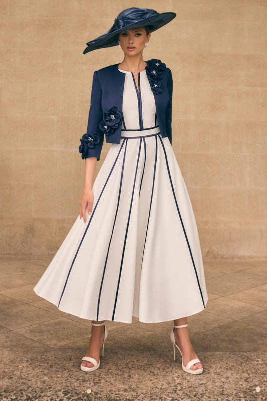 Veni Infantino Crepe with Satin Trim Dress & Jacket Navy/Ivory 992711