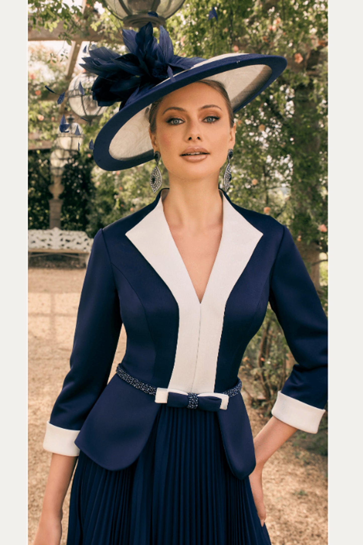 Veni Infantino Chiffon & Beaded Trim Dress Navy/Ivory 992717