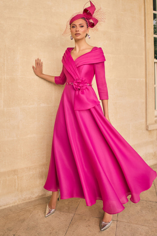 Veni Infantino Pleated Collar Beaded Trim Dress Fuchsia 992720A