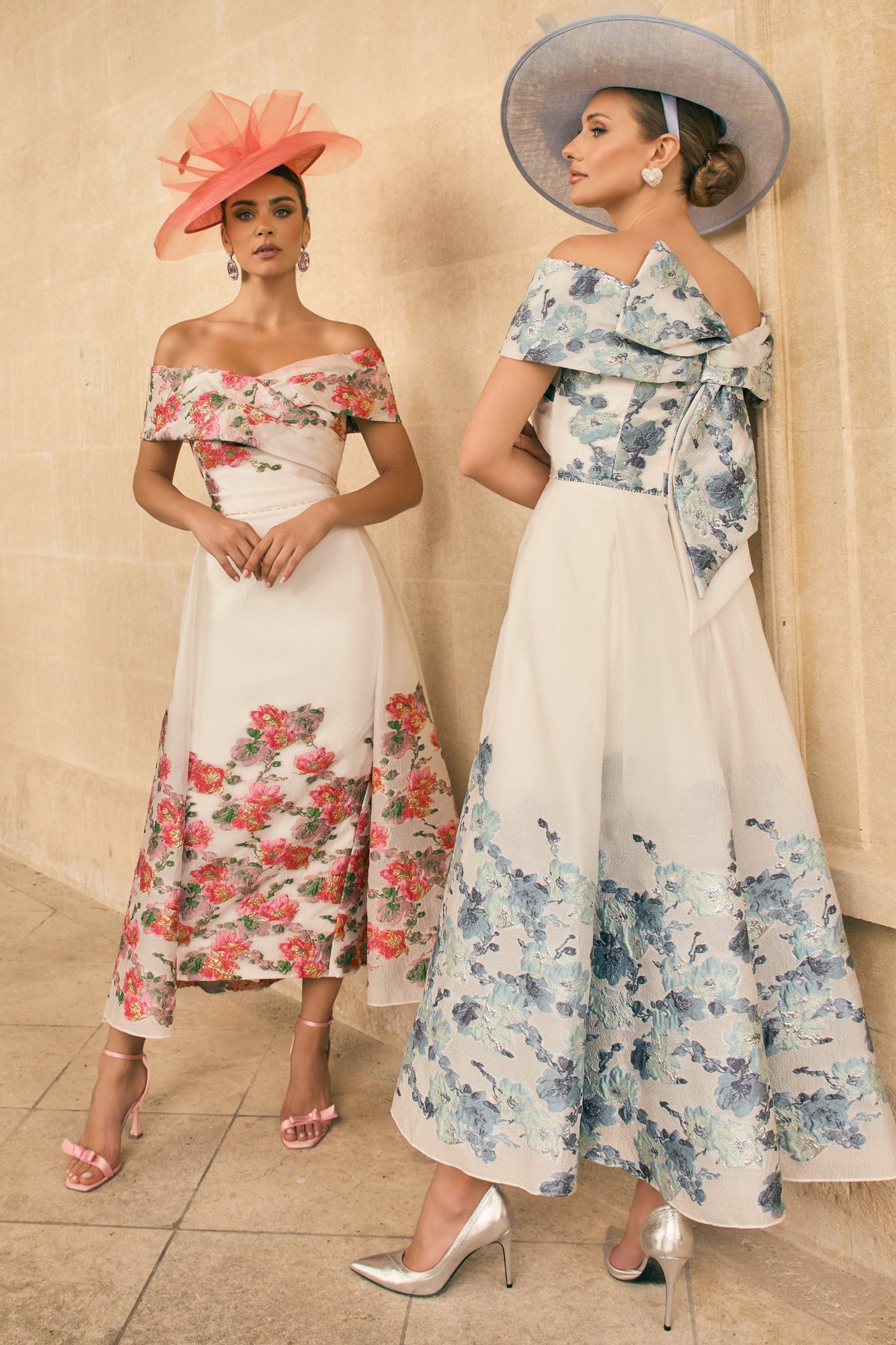 Veni Infantino Textured Organza Print A-Line Dress Ivory/Coral 992768