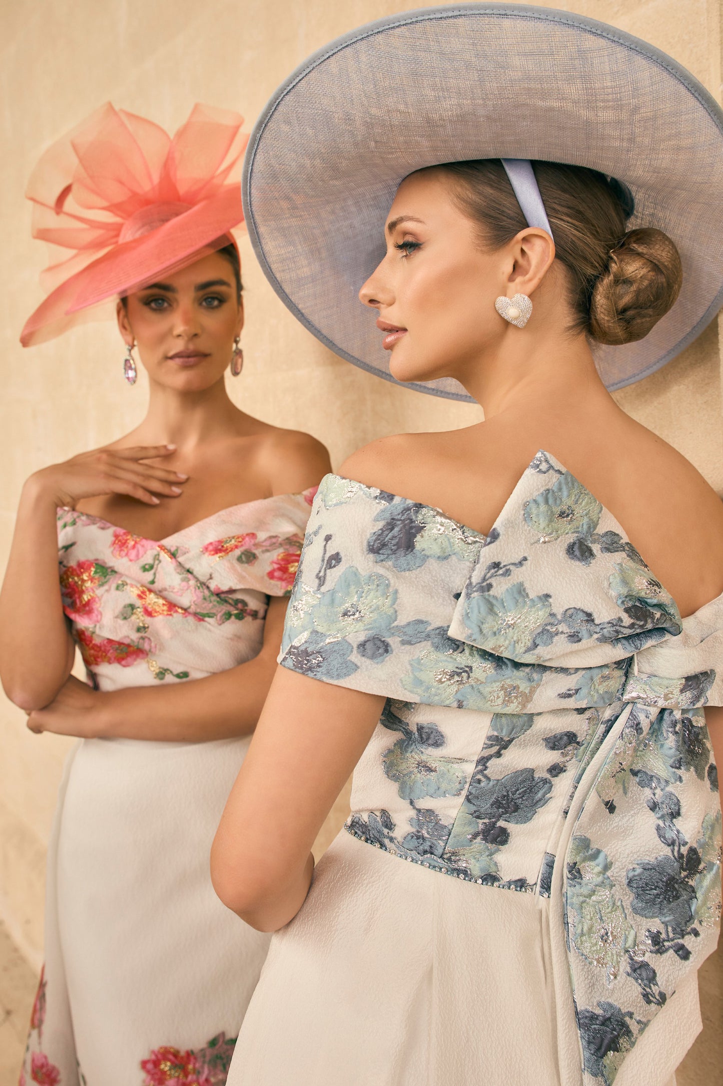 Veni Infantino Textured Organza Print A-Line Dress Ivory/Coral 992768