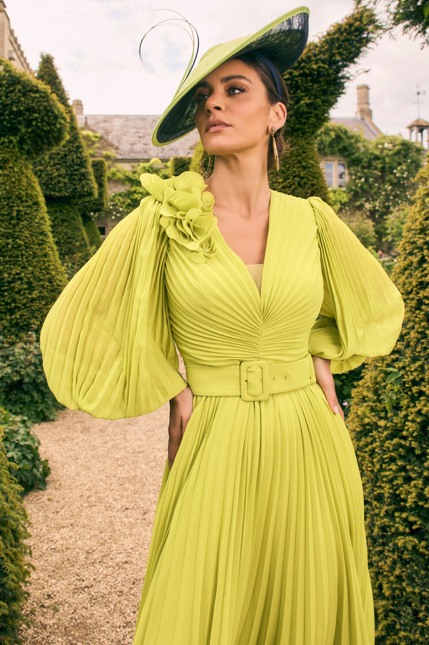 Veni Infantino Chiffon Pleated Dress Lime 992770