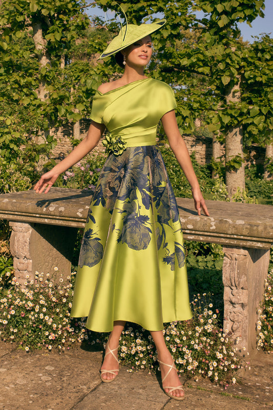 Veni Infantino Mikado Print Dress Lime/Navy 992773