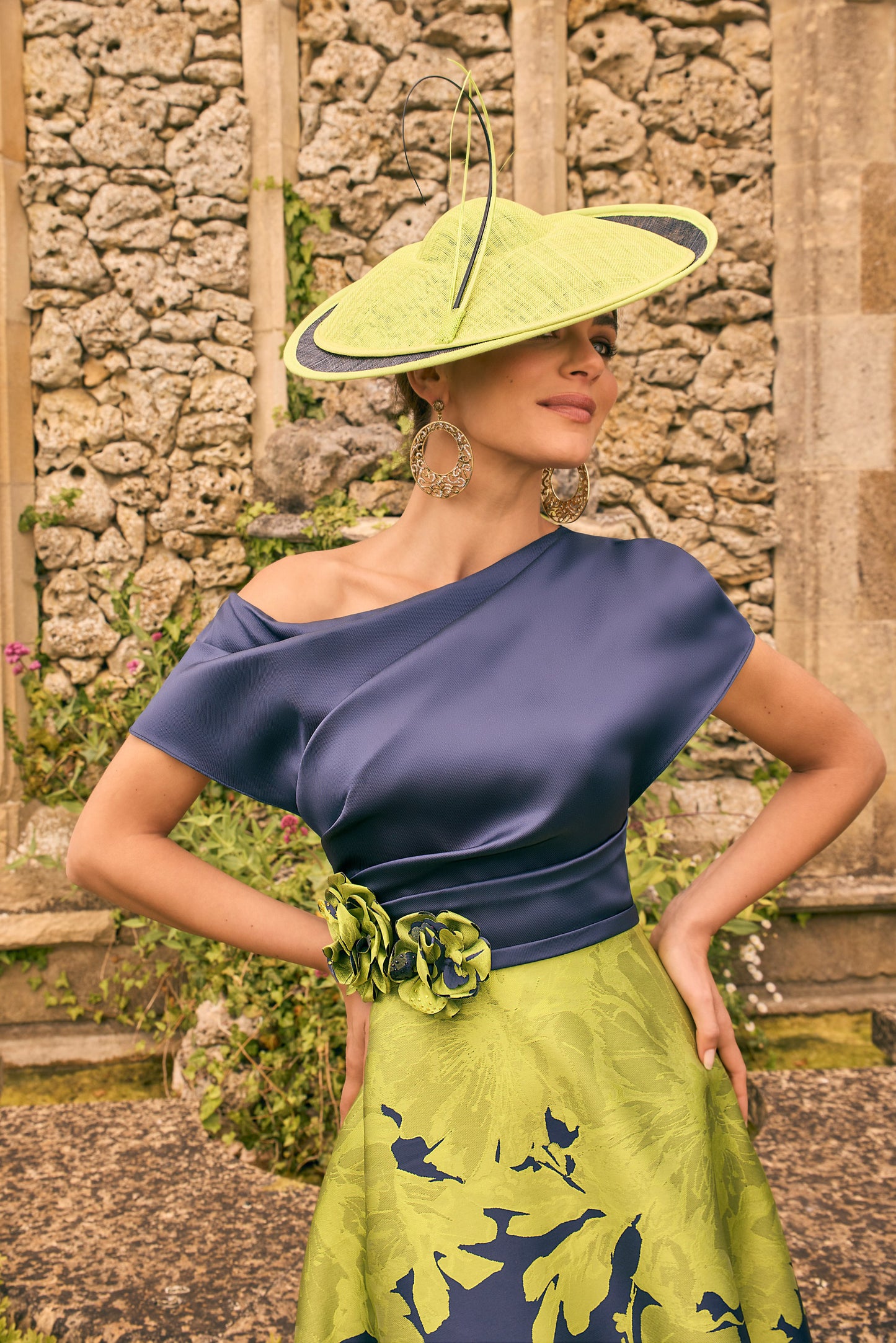 Veni Infantino Mikado Print Dress Navy/Lime 992773