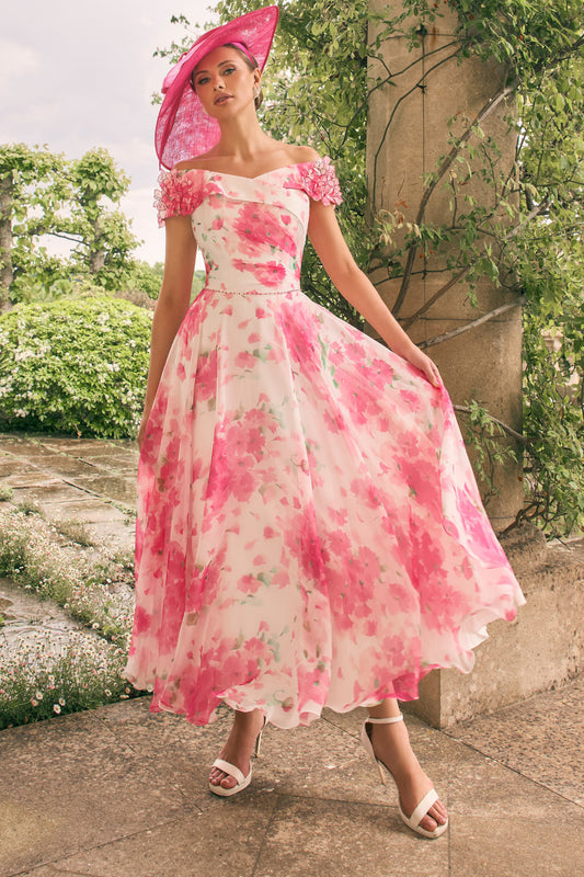 Veni Infantino Floral Print Chiffon Dress Cherry Blossom 992776