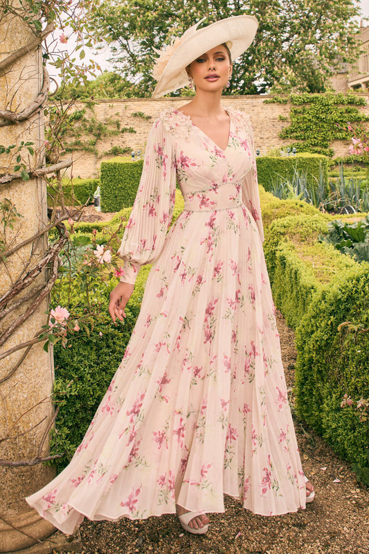 Veni Infantino Floral Print Chiffon Dress Almond/Pink Champagne 992777