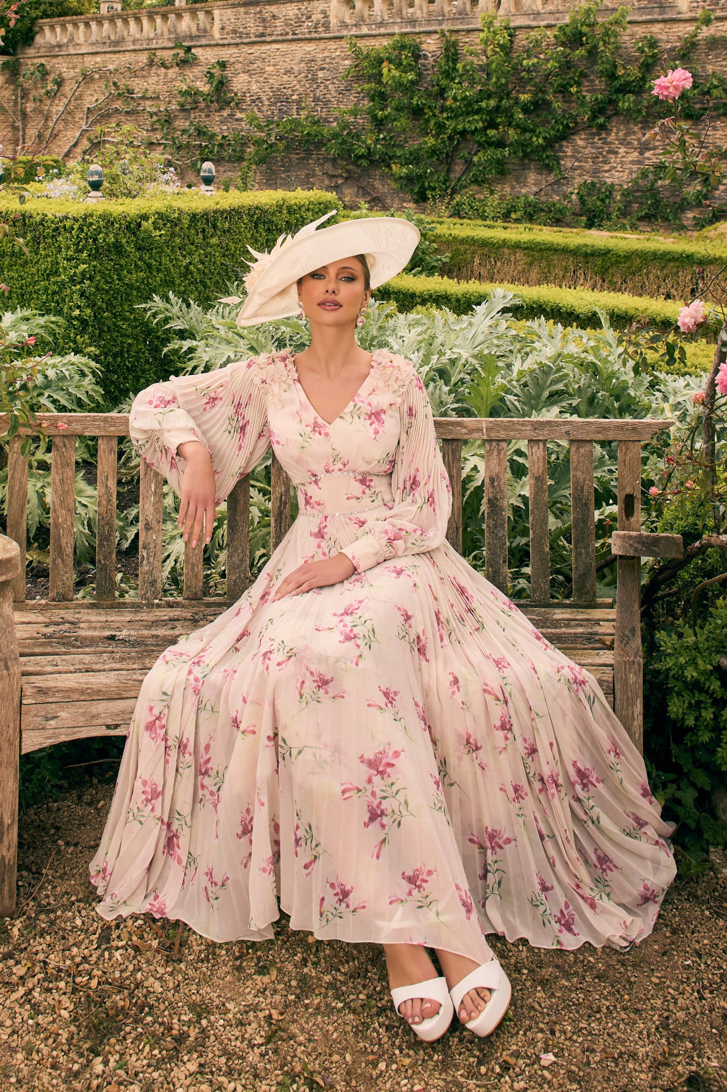 Veni Infantino Floral Print Chiffon Dress Almond/Pink Champagne 992777