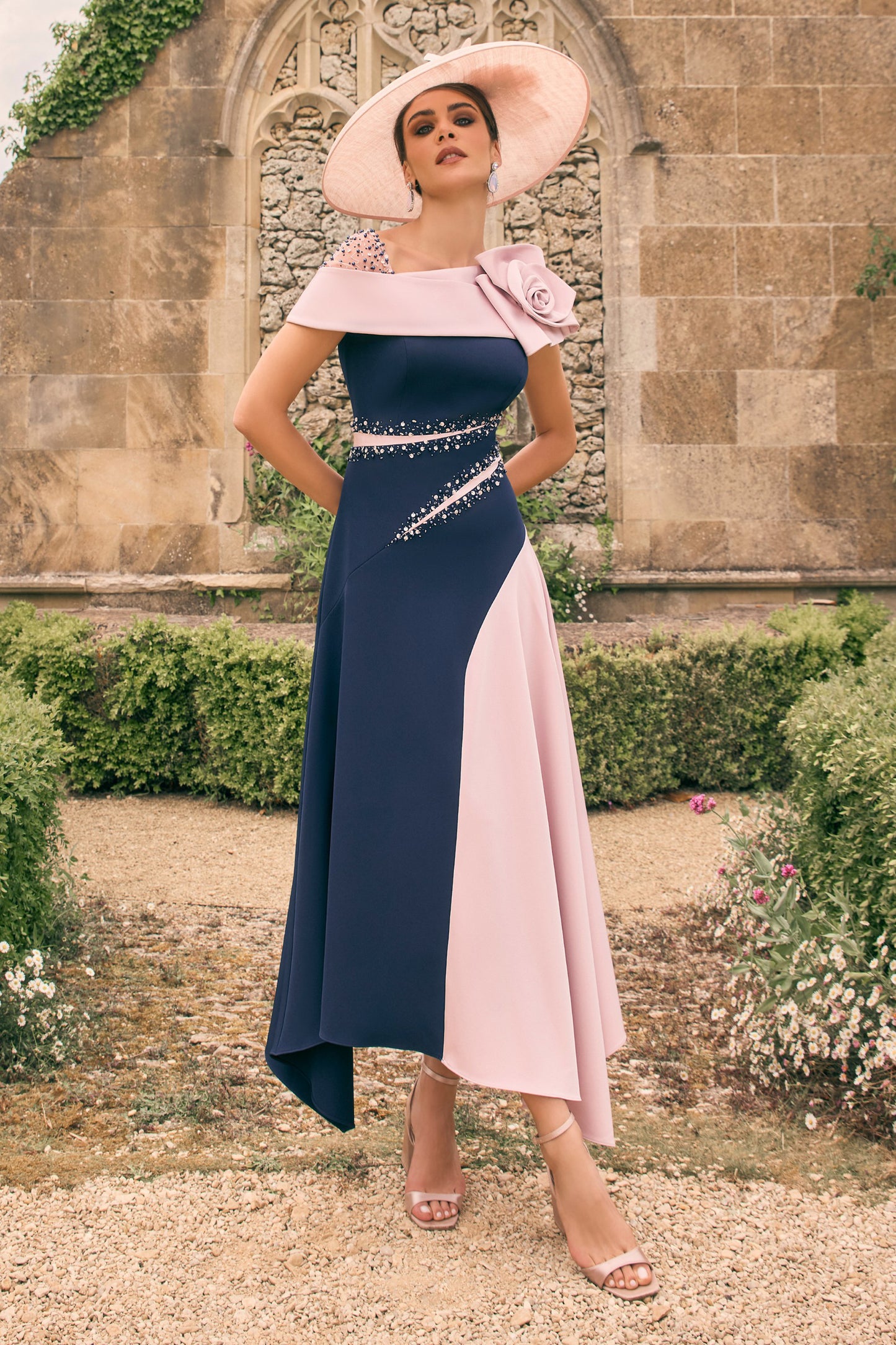 Veni Infantino Two Tone Bead Trim Dress Navy/Blush 992783S