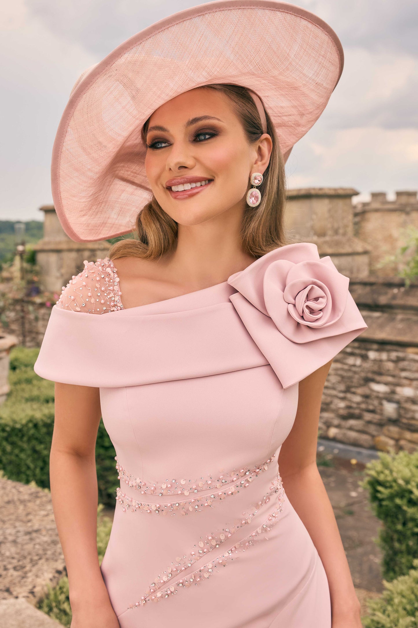 Veni Infantino Flower & Bead Trim Dress Blush 992783S