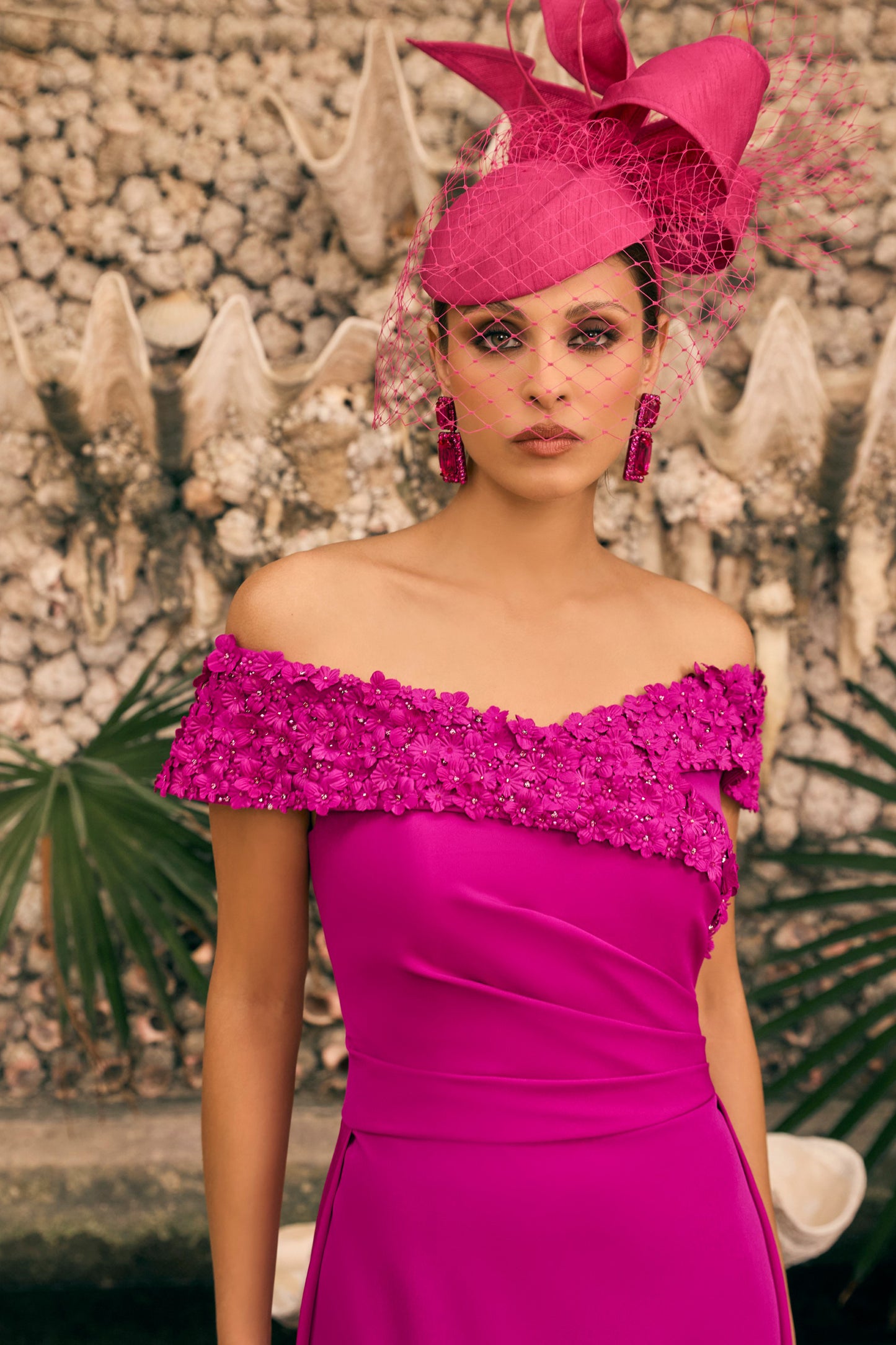 Veni Infantino Flower & Bead Detail Dress Magenta 992791