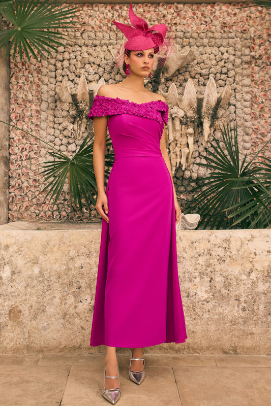 Veni Infantino Flower & Bead Detail Dress Magenta 992791