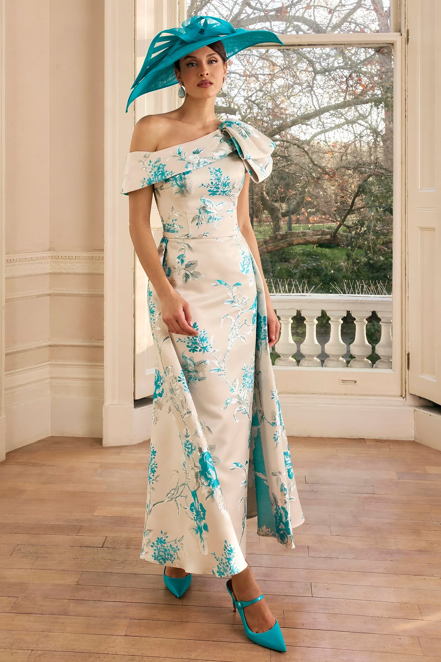 Veni Infantino Floral Print Overskirt Detail Dress Almond/Aqua 992829