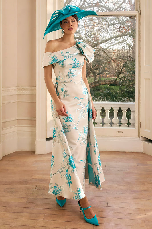 Veni Infantino Floral Print Overskirt Detail Dress Almond/Aqua 992829