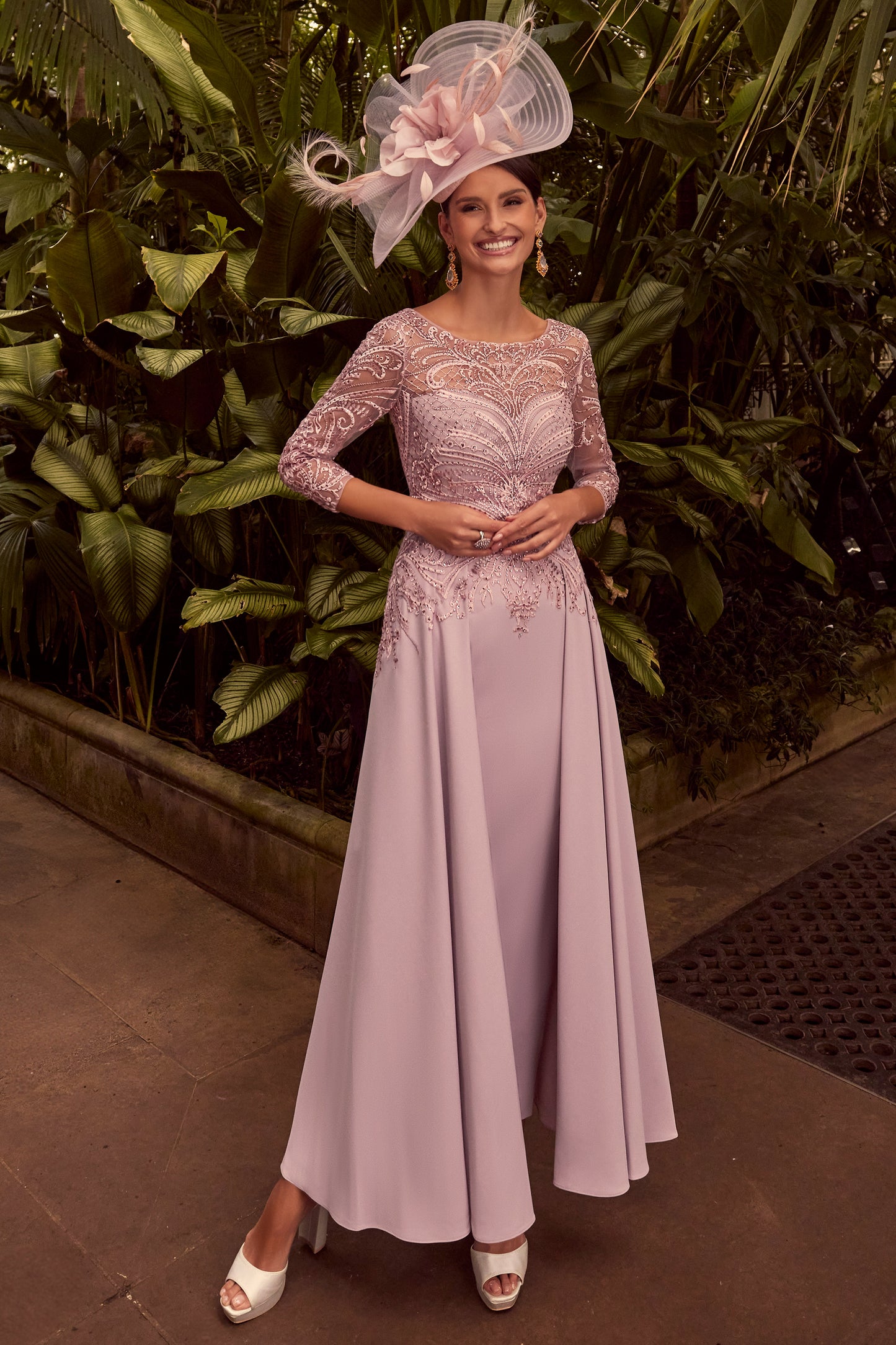 Veni Infantino Embroidered Lace & Crepe Dress Dusk 992348
