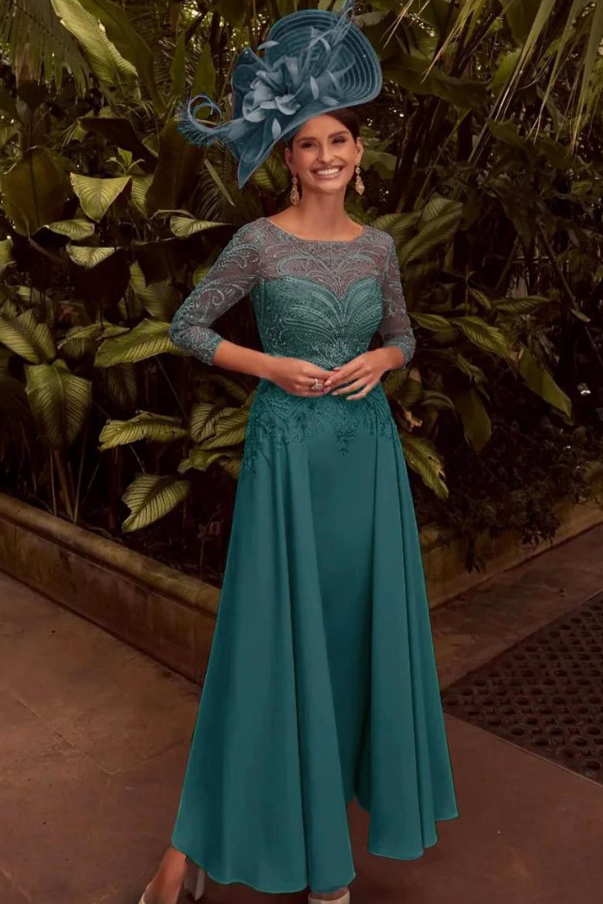 Veni Infantino Embroidered Lace & Crepe Dress Teal 992348