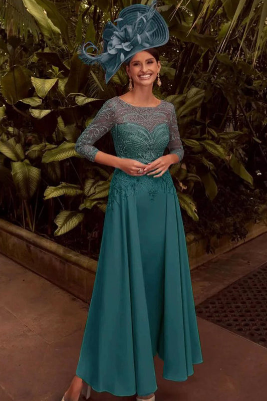 Veni Infantino Embroidered Lace & Crepe Dress - Teal - 992348