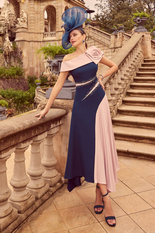 Veni Infantino Dress with Large Flower & Sequin Detail - Navy/Blush - 992525