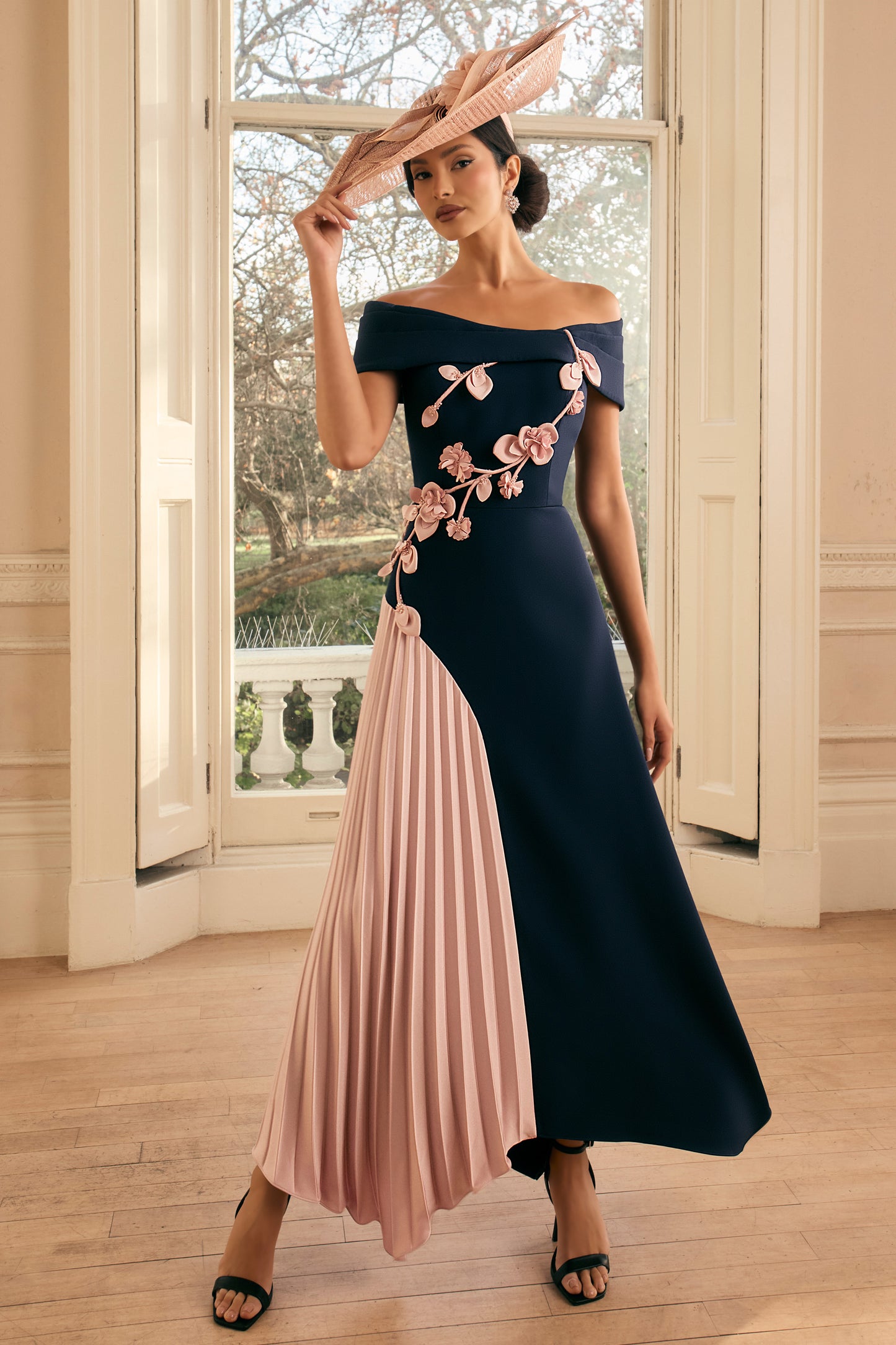 Veni Infantino Two Tone Pleat Detail Dress Navy/Blush 992814