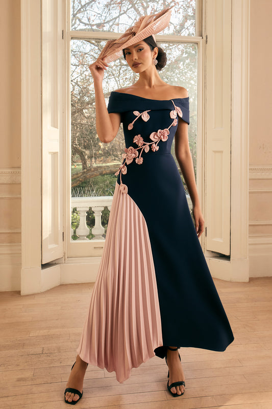 Veni Infantino Two Tone Pleat Detail Dress Navy/Blush 992814