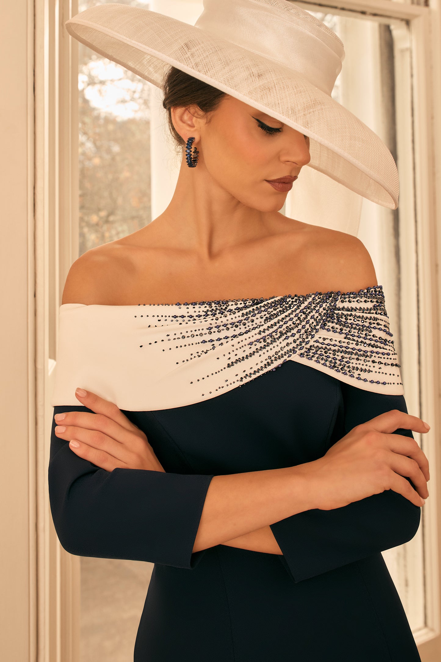 Veni Infantino Crepe & Satin Trim Dress Navy/Ivory 992839