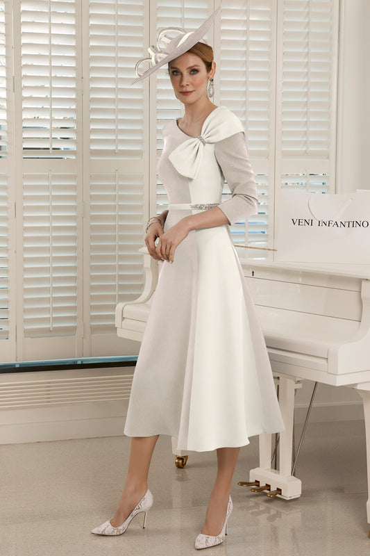 Veni Infantino Bow Detail Dress Taupe/Ivory 992104B