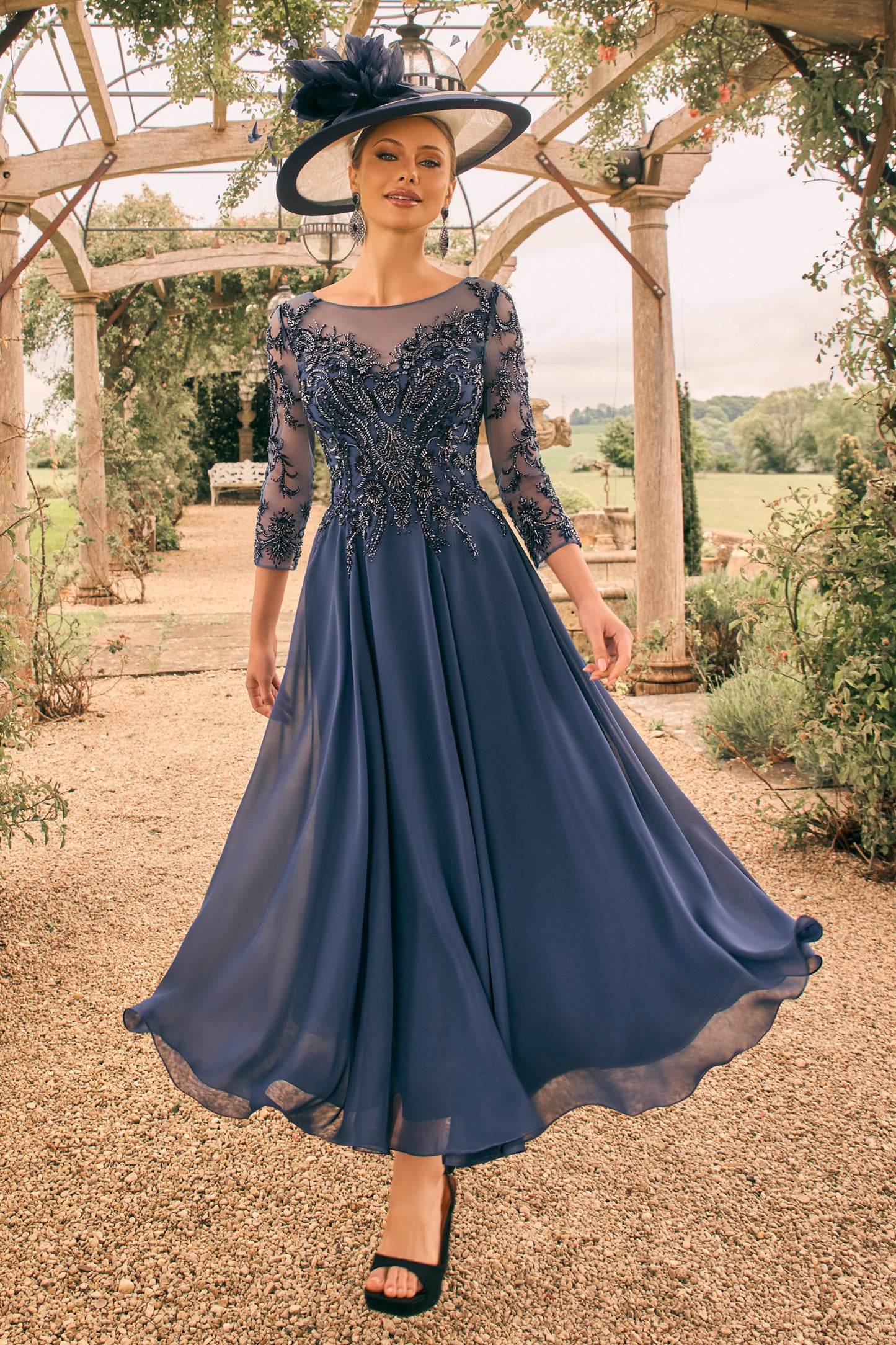 Veni Infantino Chiffon & Beaded Tulle Dress Light Navy 992710