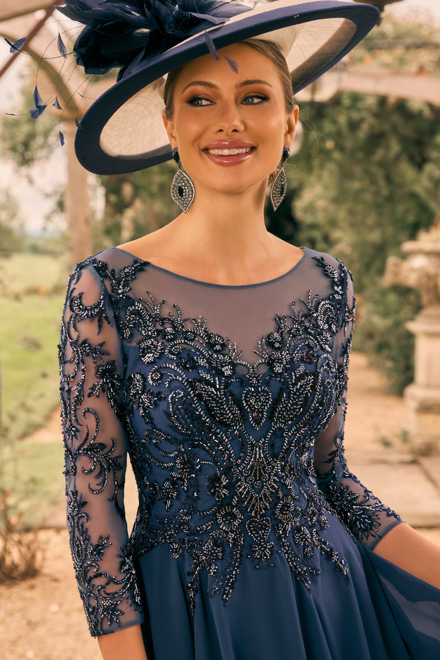 Veni Infantino Chiffon & Beaded Tulle Dress Light Navy 992710