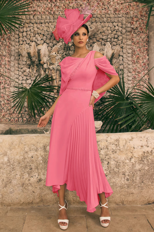 Veni Infantino Pleat Insert Bead Detail Dress Flamingo 992785