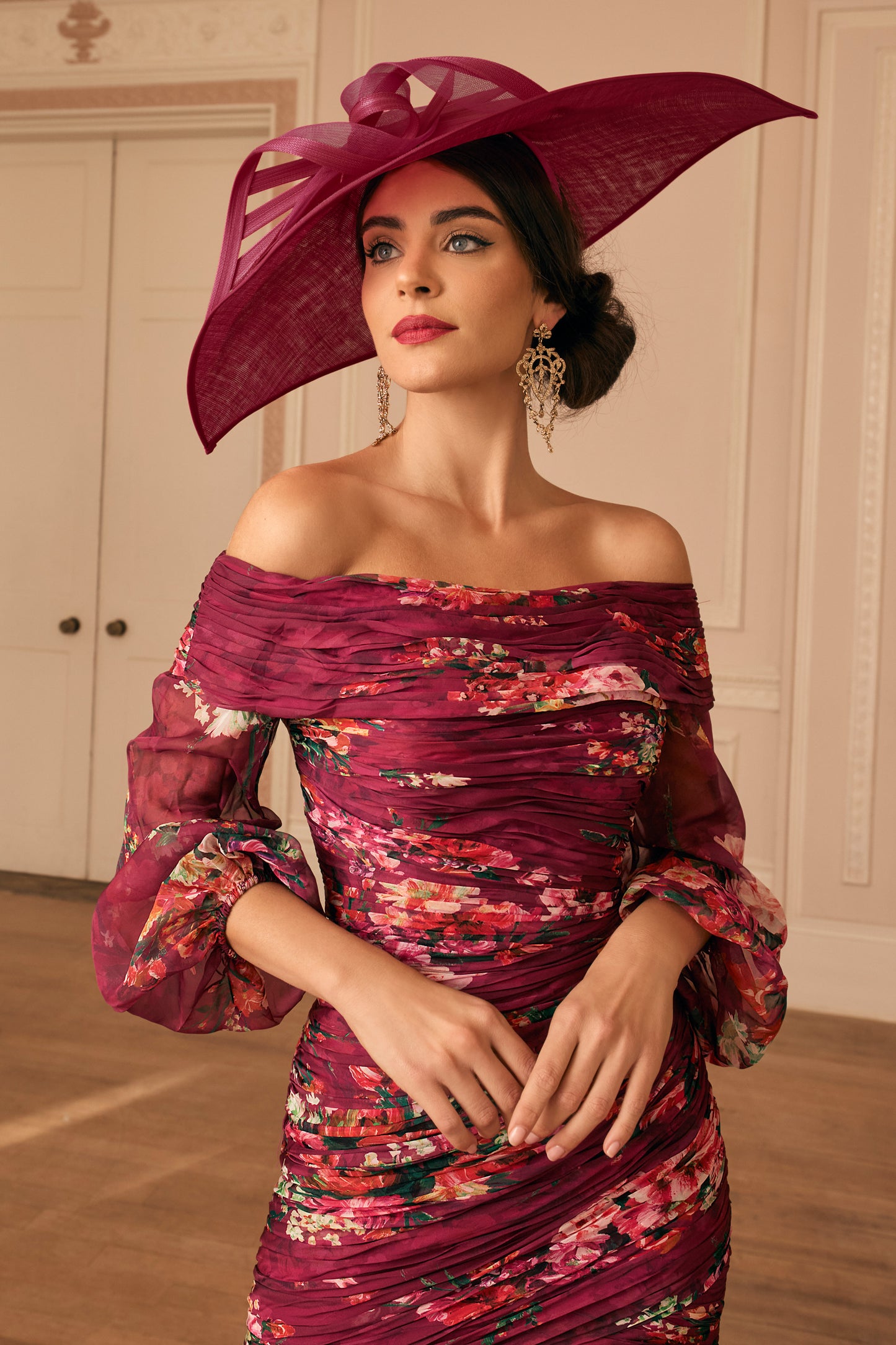 Veni Infantino Ruched Floral Dress Claret/Multi 992821