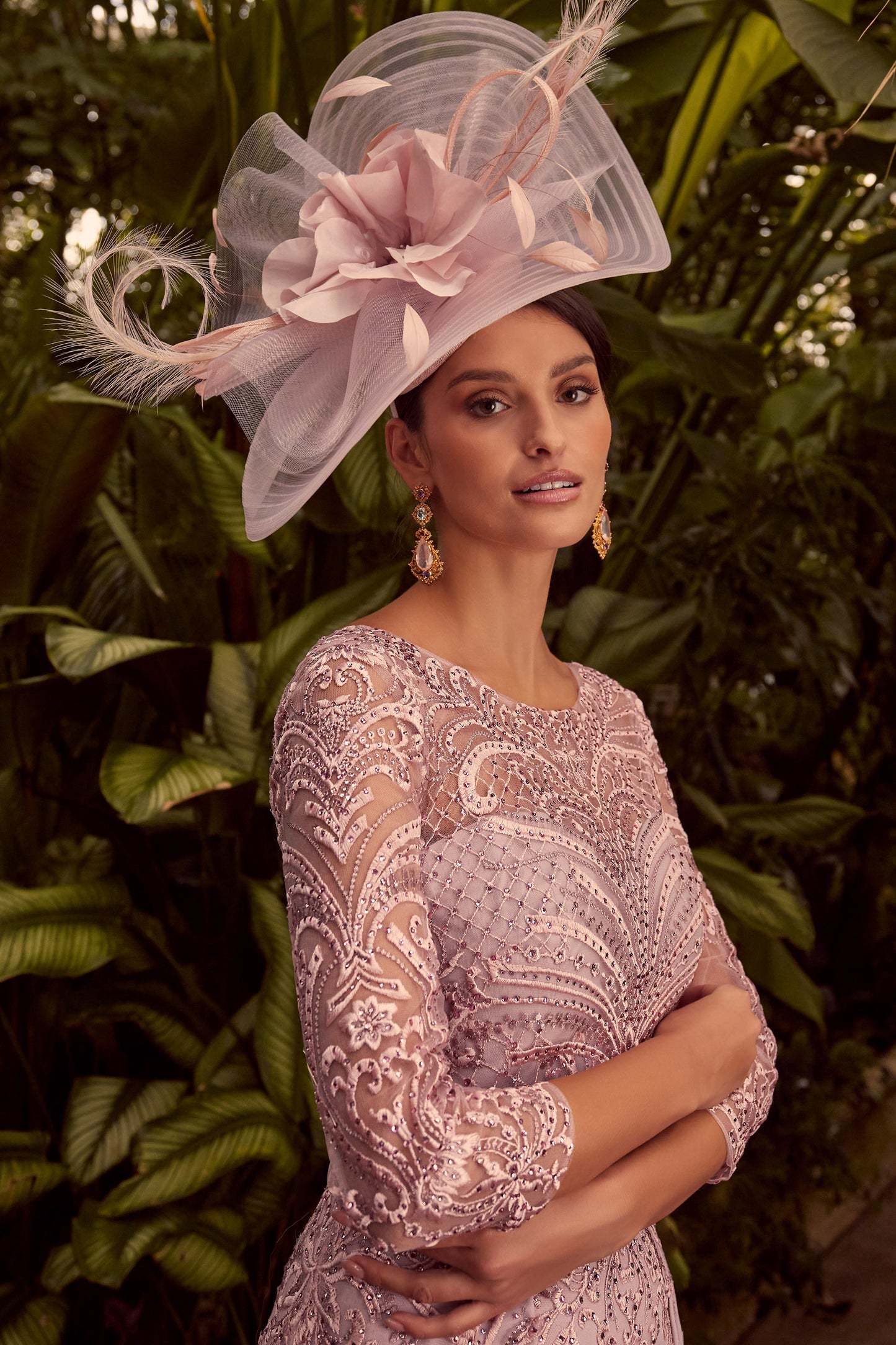 Veni Infantino Embroidered Lace & Crepe Dress Dusk 992348