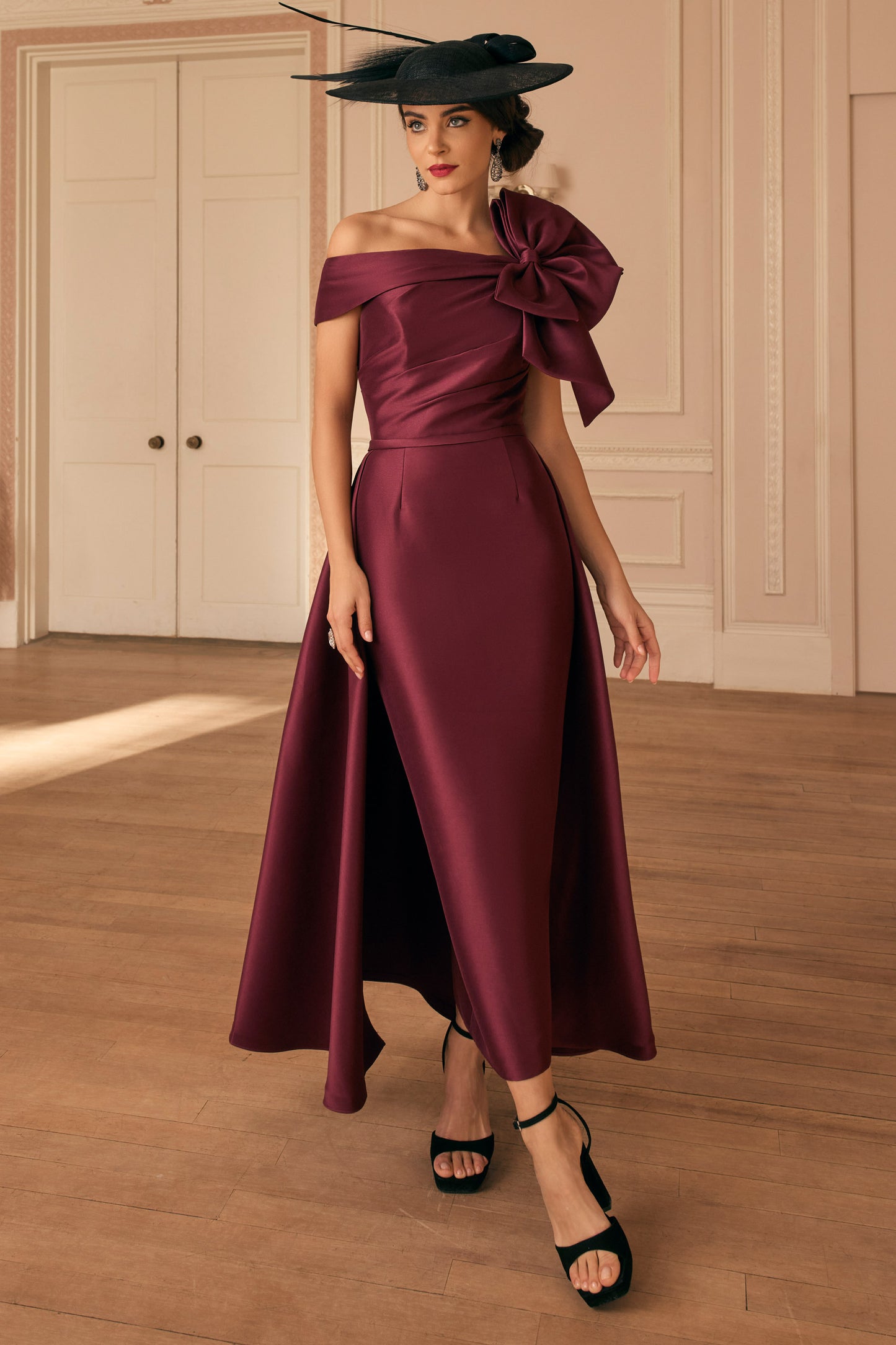 Veni Infantino Bow Overskirt Detail Dress Maroon 992820