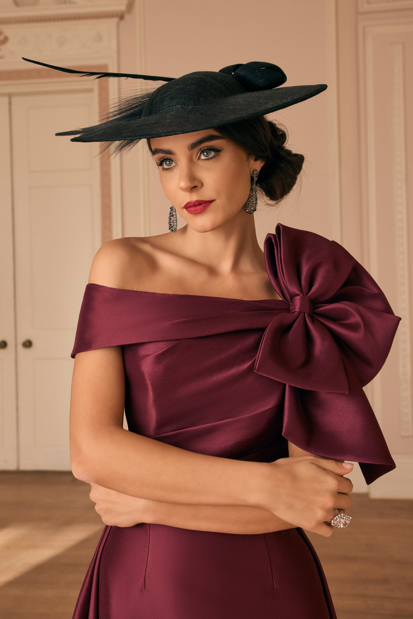 Veni Infantino Bow Overskirt Detail Dress Maroon 992820