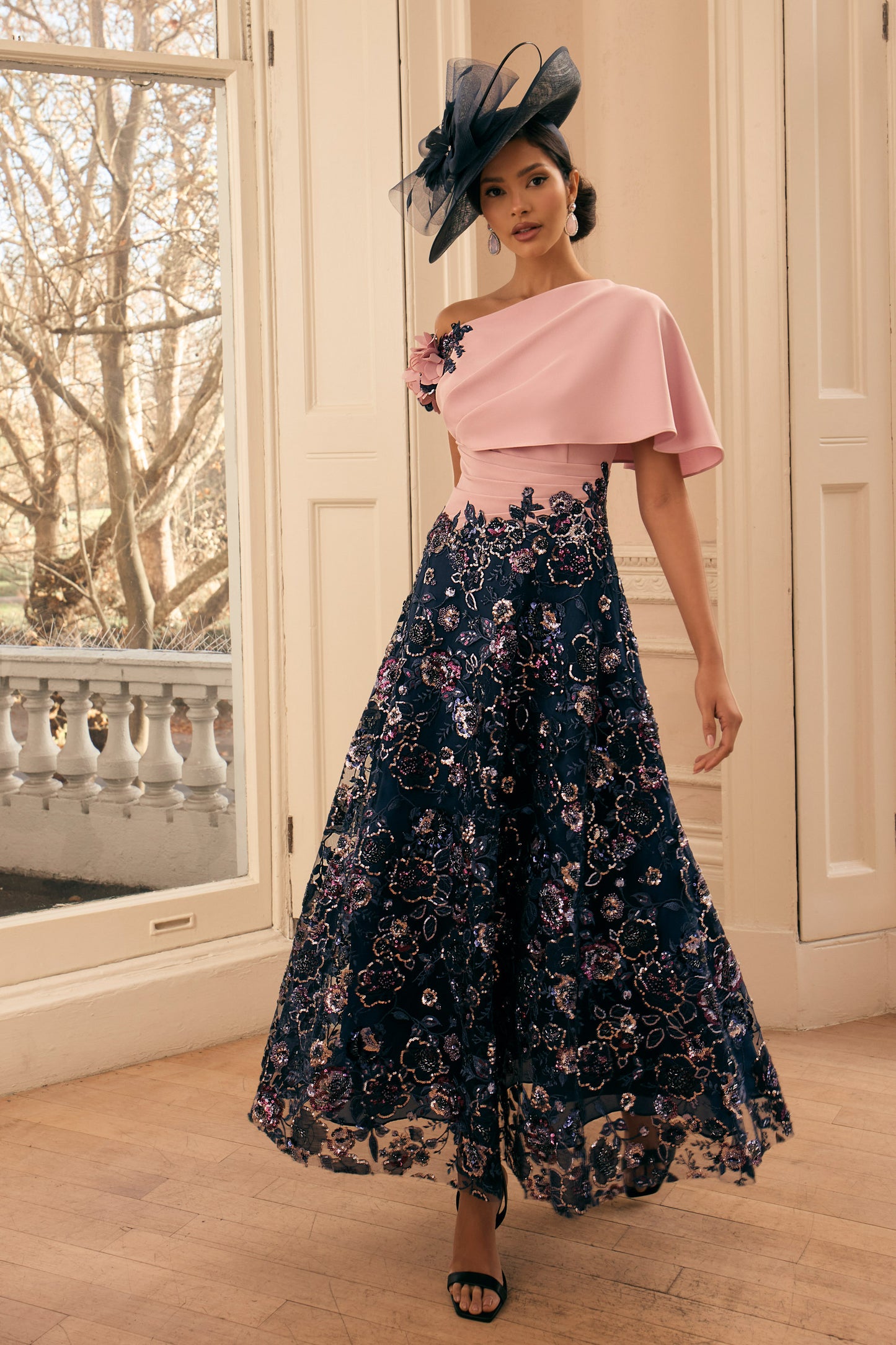 Veni Infantino Two Tone Lace Embellished Dress Warm Rose/Navy 992813