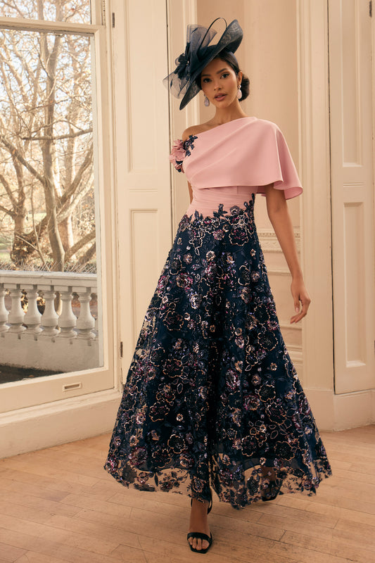 Veni Infantino Two Tone Lace Embellished Dress Warm Rose/Navy 992813