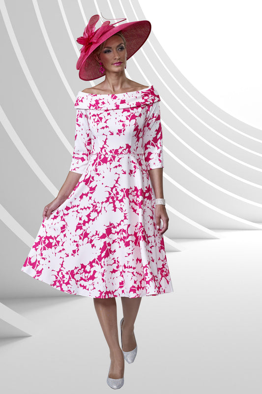 Veromia Occasions Bardot Neckline A-Line Dress Ivory/Lipstick VO9167