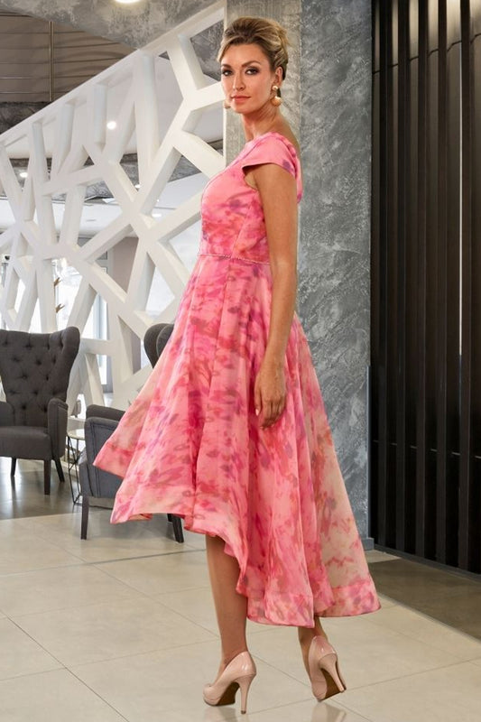 Veromia Occasions Abstract Print 50's Style Dress Coral VO7711