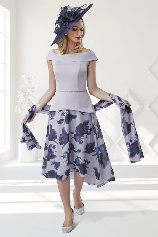 Veromia Occasions Floral Print Peplum Dress Dusty Pink/Navy VO8143