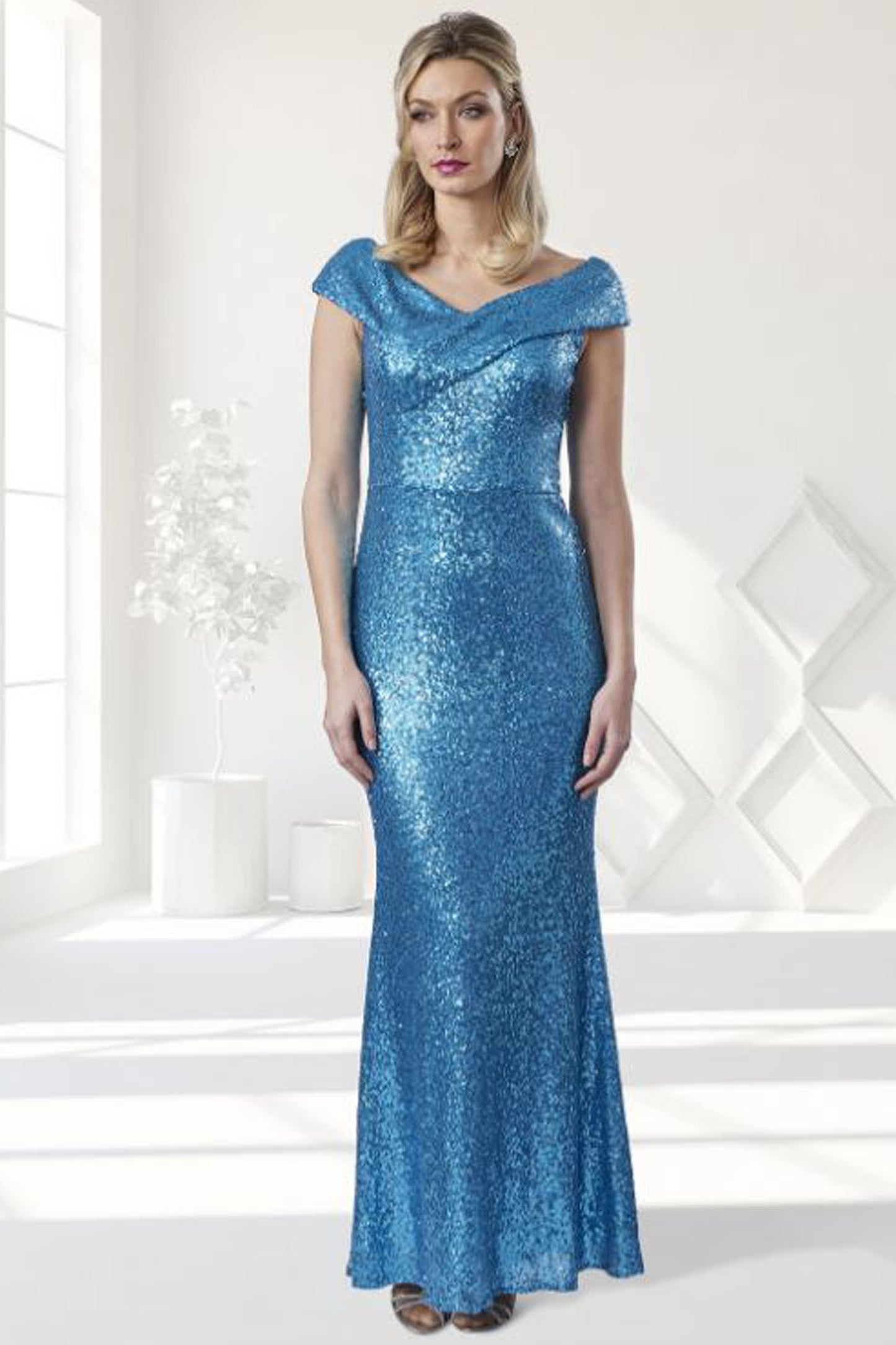 Veromia Occasions Fitted Sequin Detail Gown Blue VO8145