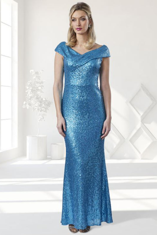 Veromia Occasions Fitted Sequin Detail Gown Blue VO8145