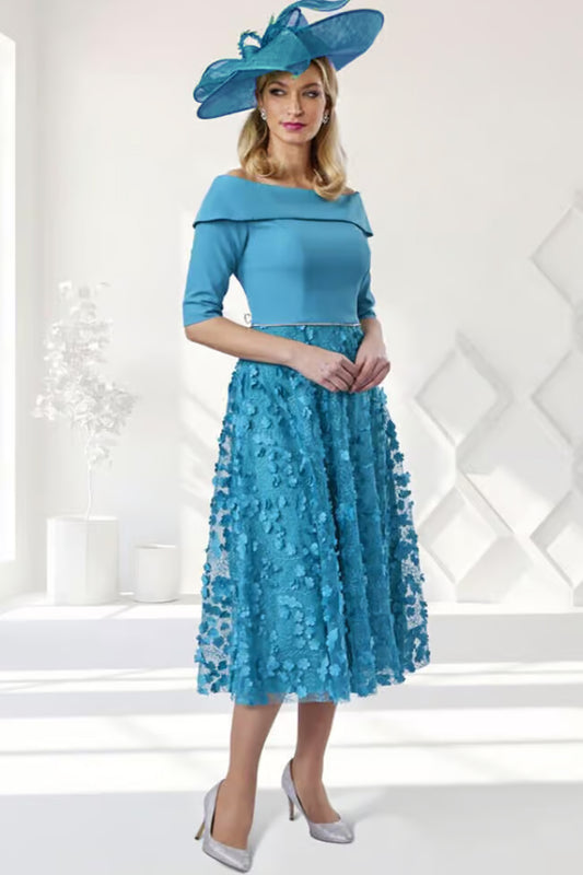 Veromia Occasions Diamante Trim A-line Dress Teal VO8122