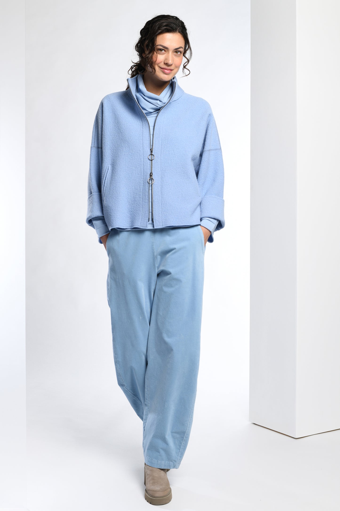 Vetono Boiled Wool Zip Jacket Light Blue 9601-063-712