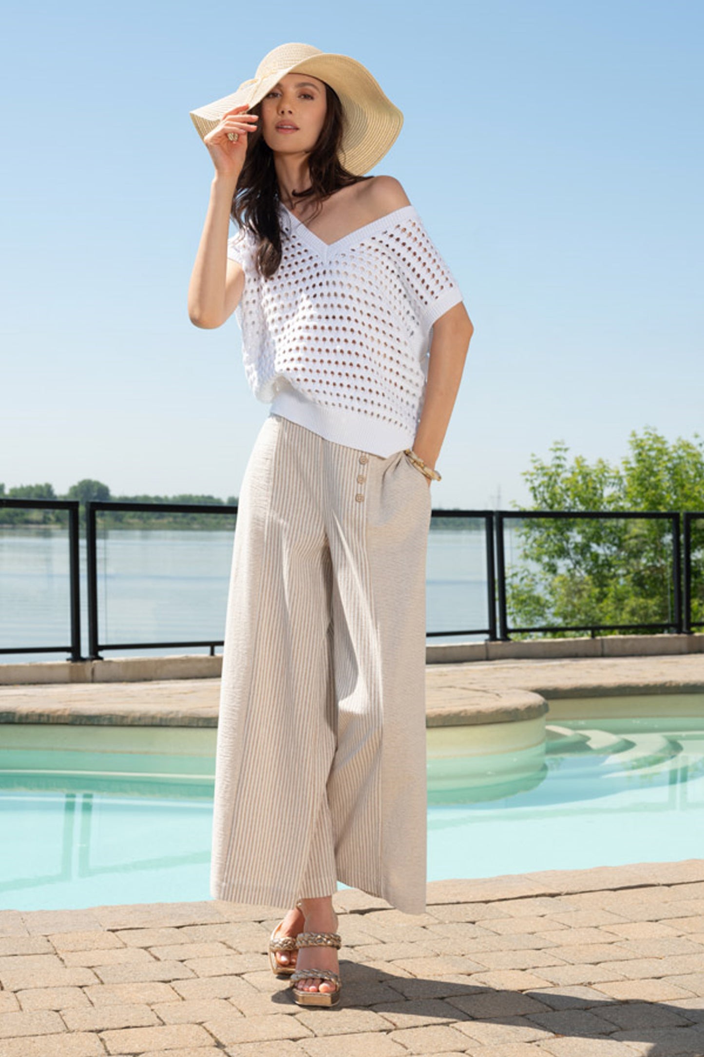 Alison Sheri Open Knit Cap Sleeve Top White A45220