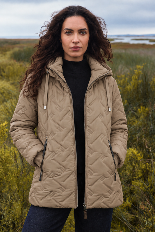 Barbara Lebek Sandwich Quilted Hooded Jacket Taupe 10980062-305