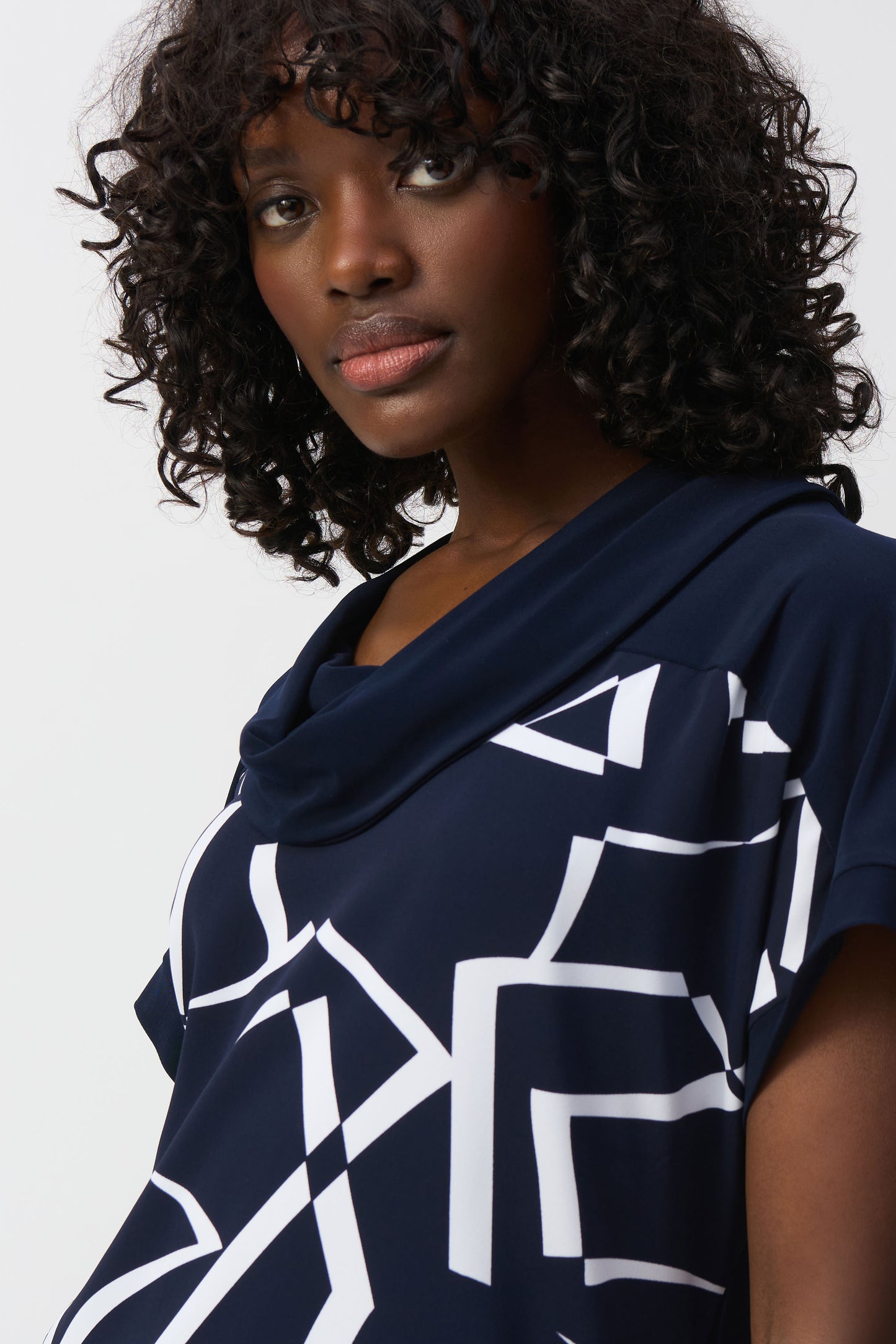 Joseph Ribkoff Woven Abstract Print Boxy Top Midnight Blue/Vanilla 251110-2229