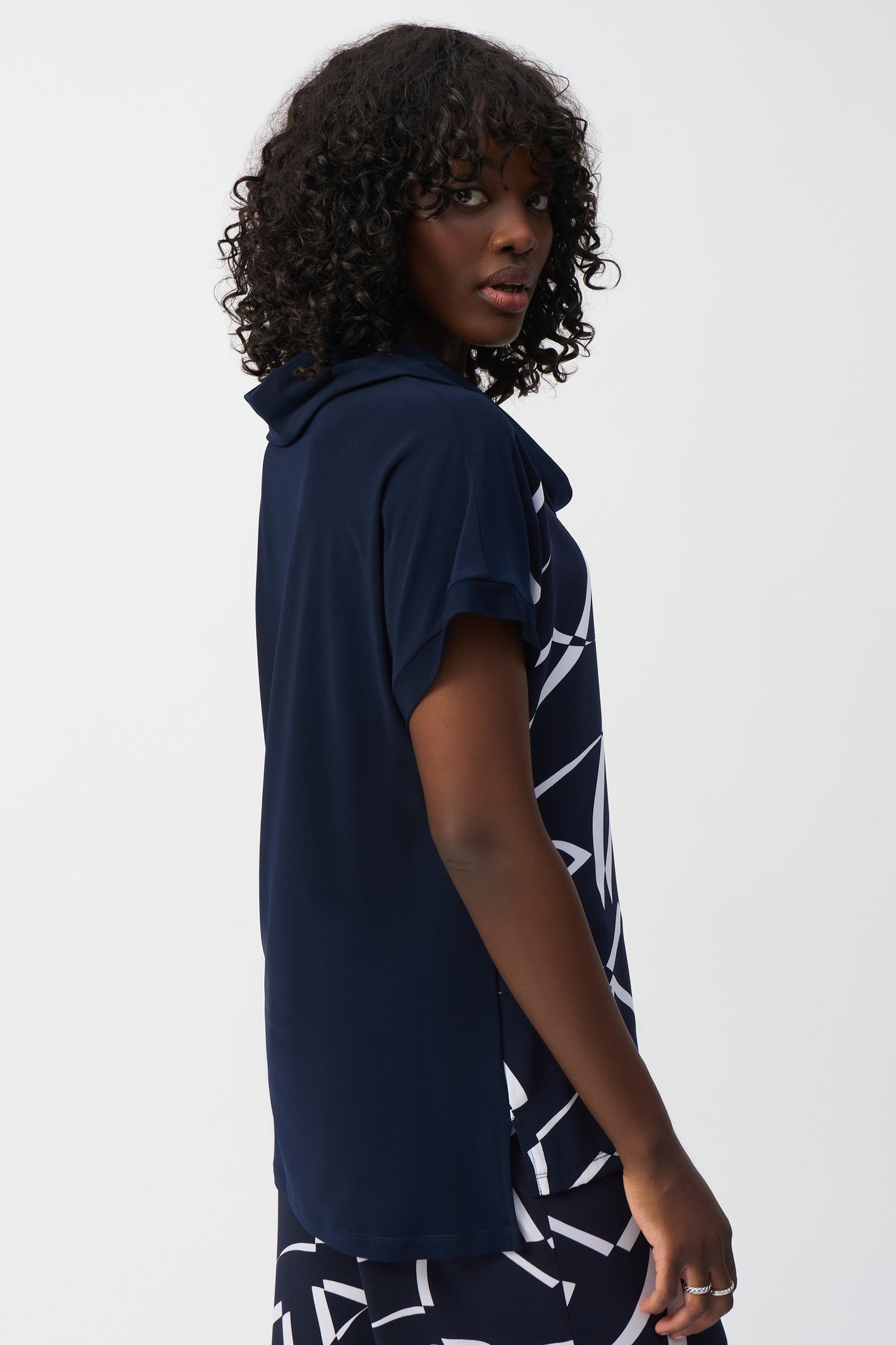 Joseph Ribkoff Woven Abstract Print Boxy Top Midnight Blue/Vanilla 251110-2229