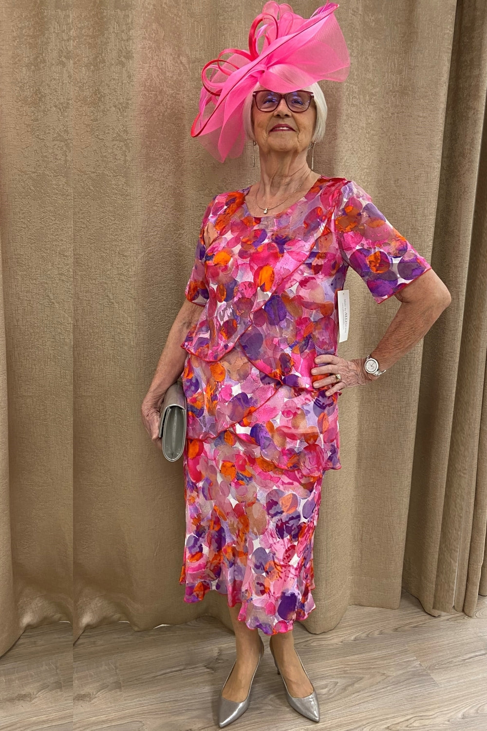 Allison Animal Print Layered Silk Dress Sky Blue 4797-48