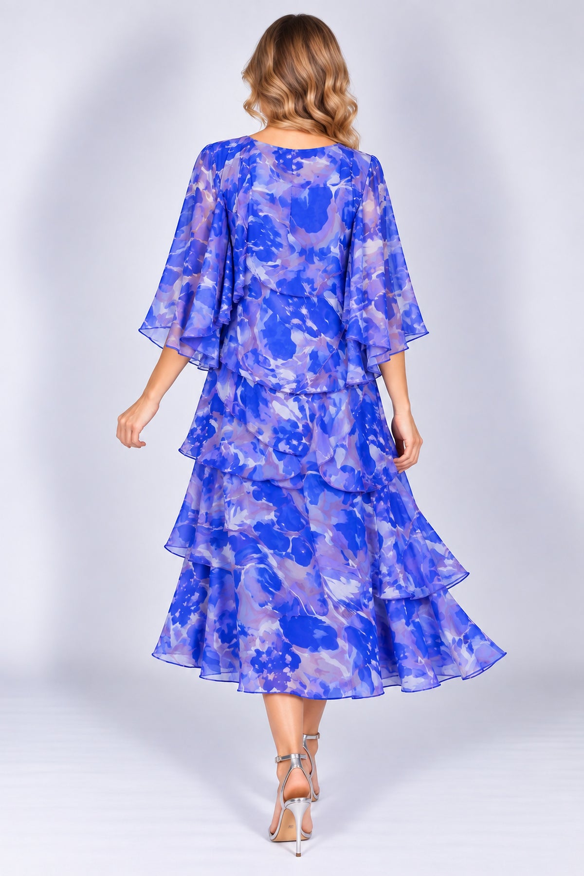 Allison Abstract Print Silk Two Piece Royal 4111-132
