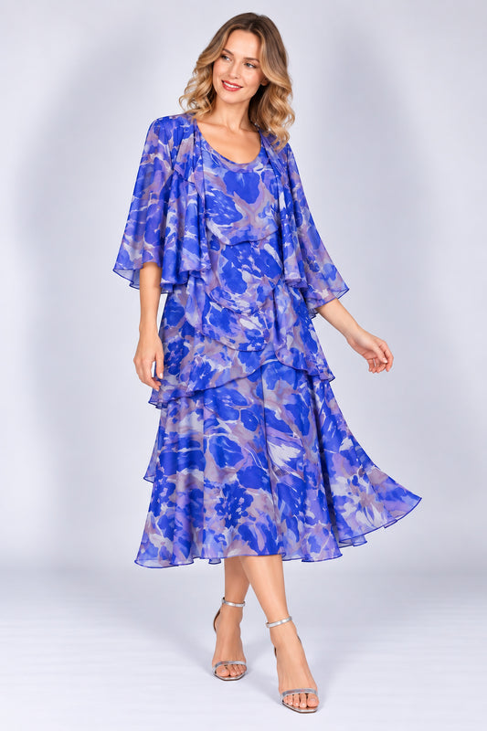 Allison Abstract Print Silk Two Piece Royal 4111-132